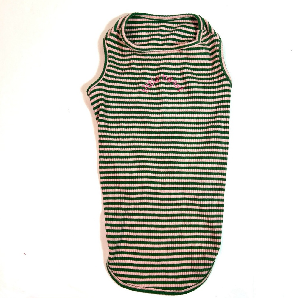 LITTLE BEAST 'Two Peas’ Sleeveless Dog Shirt Pink Green Ribbed Size XL - Picture 3 of 12